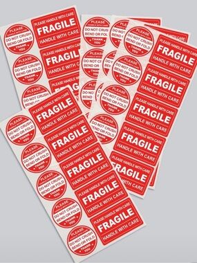 80 Red "FRAGILE" Handle With Care Shipping Labels